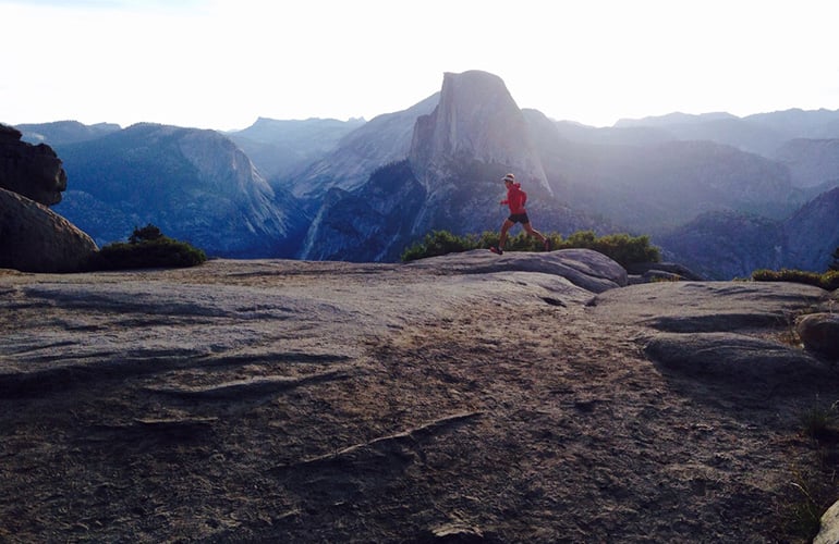 Ryan Sandes running Glacier Point, Yosemite National Park, USA