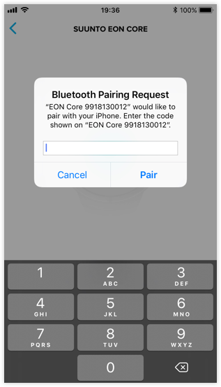 Уведомление ключа доступа при сопряжении ваших часов Suunto EON Steel и Core с приложением Suunto для iOS.