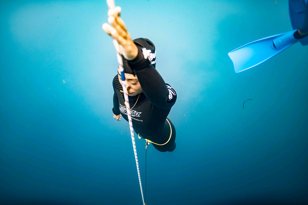 Freediver Sayuri Kinoshita of Japan at the Vertical Blue