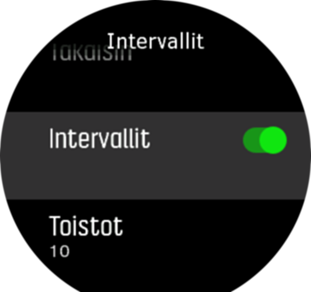 Intervalliharjoituksen asetukset