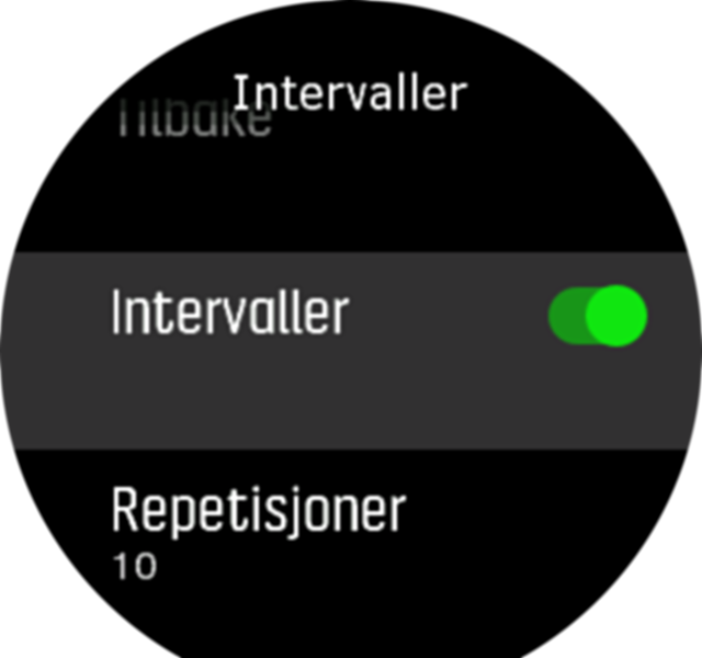 Innstillinger for intervalltrening