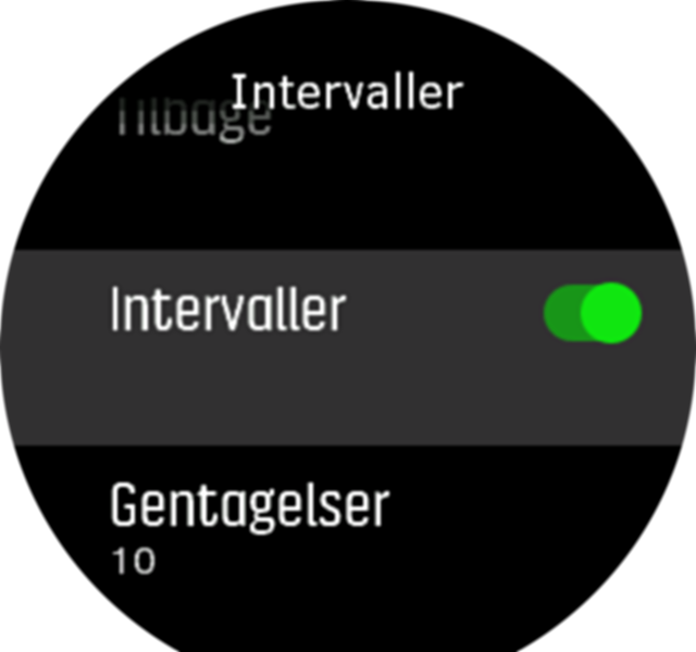 Indstillinger for intervaltræning