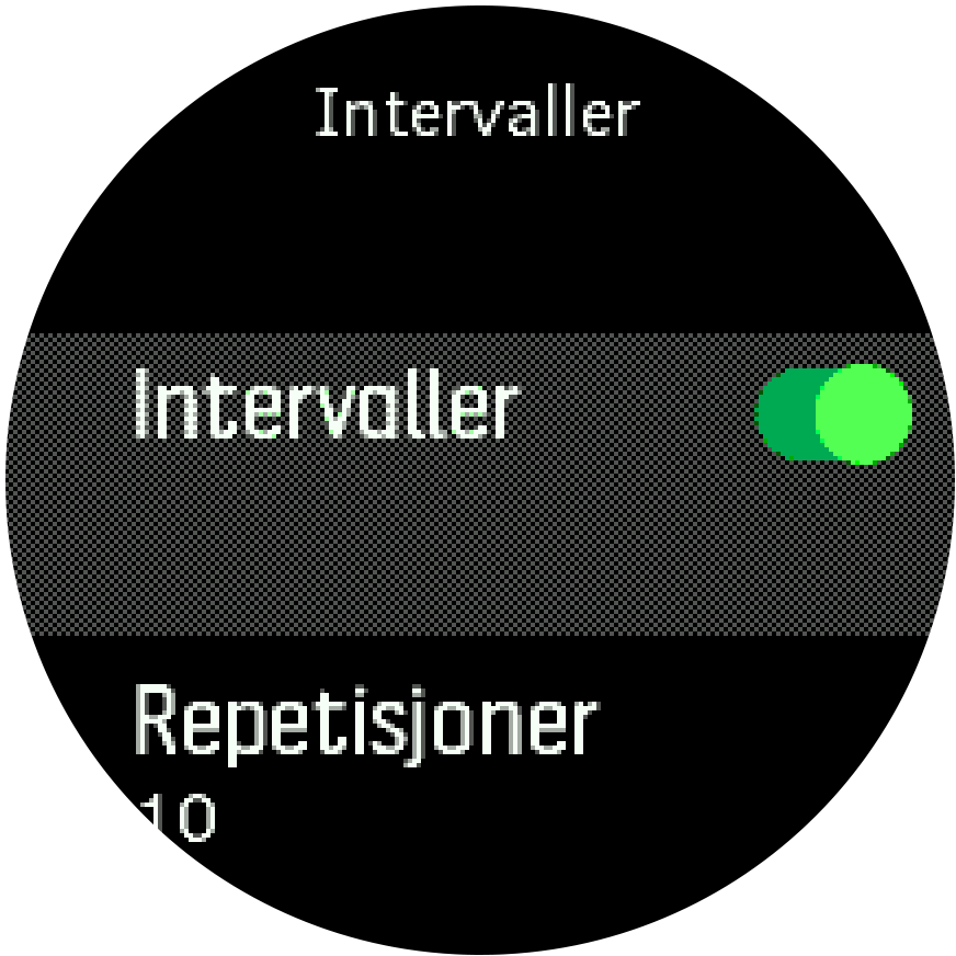 Innstillinger for intervalltrening Trainer