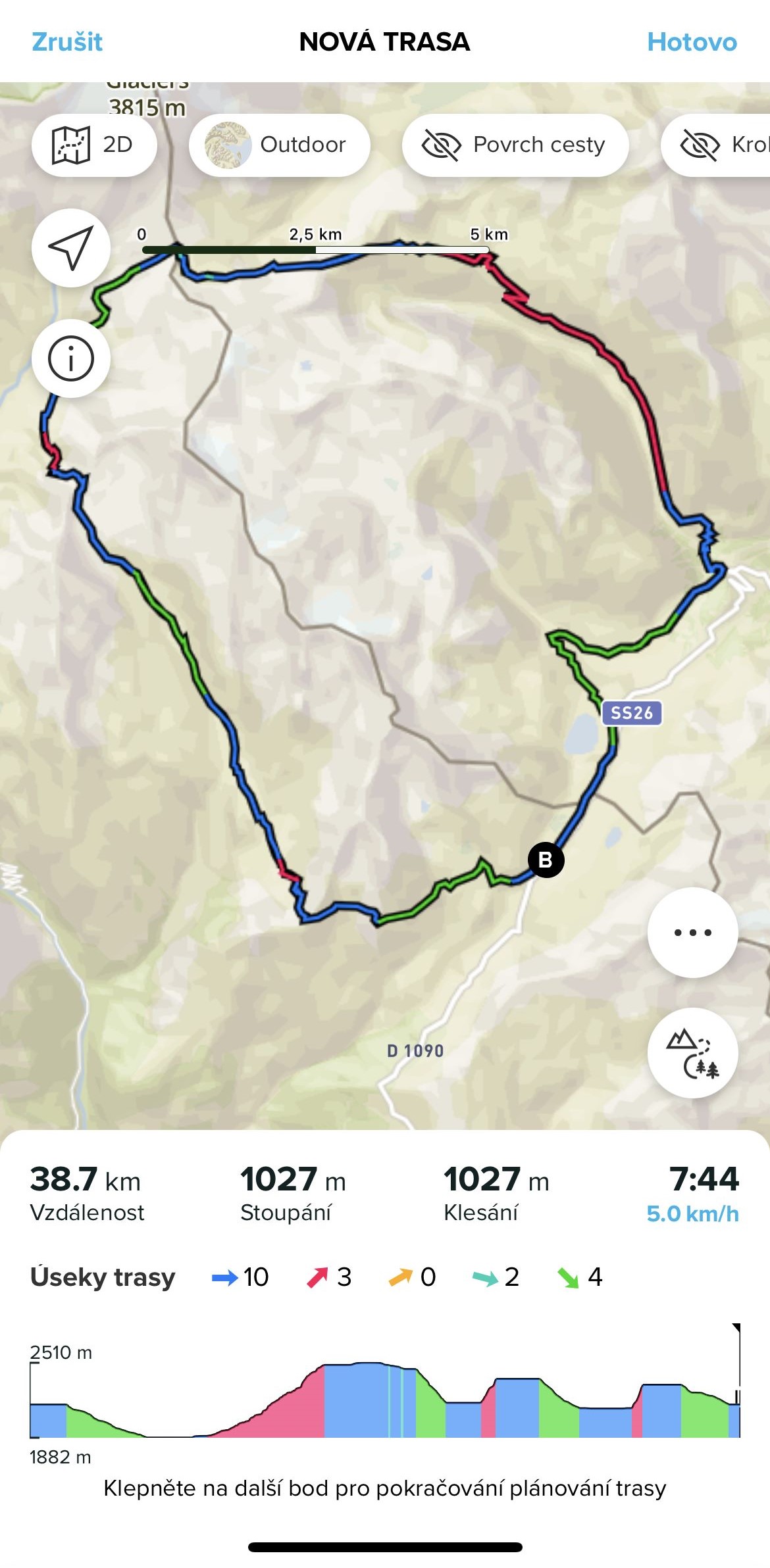 aplikace úseků trasy