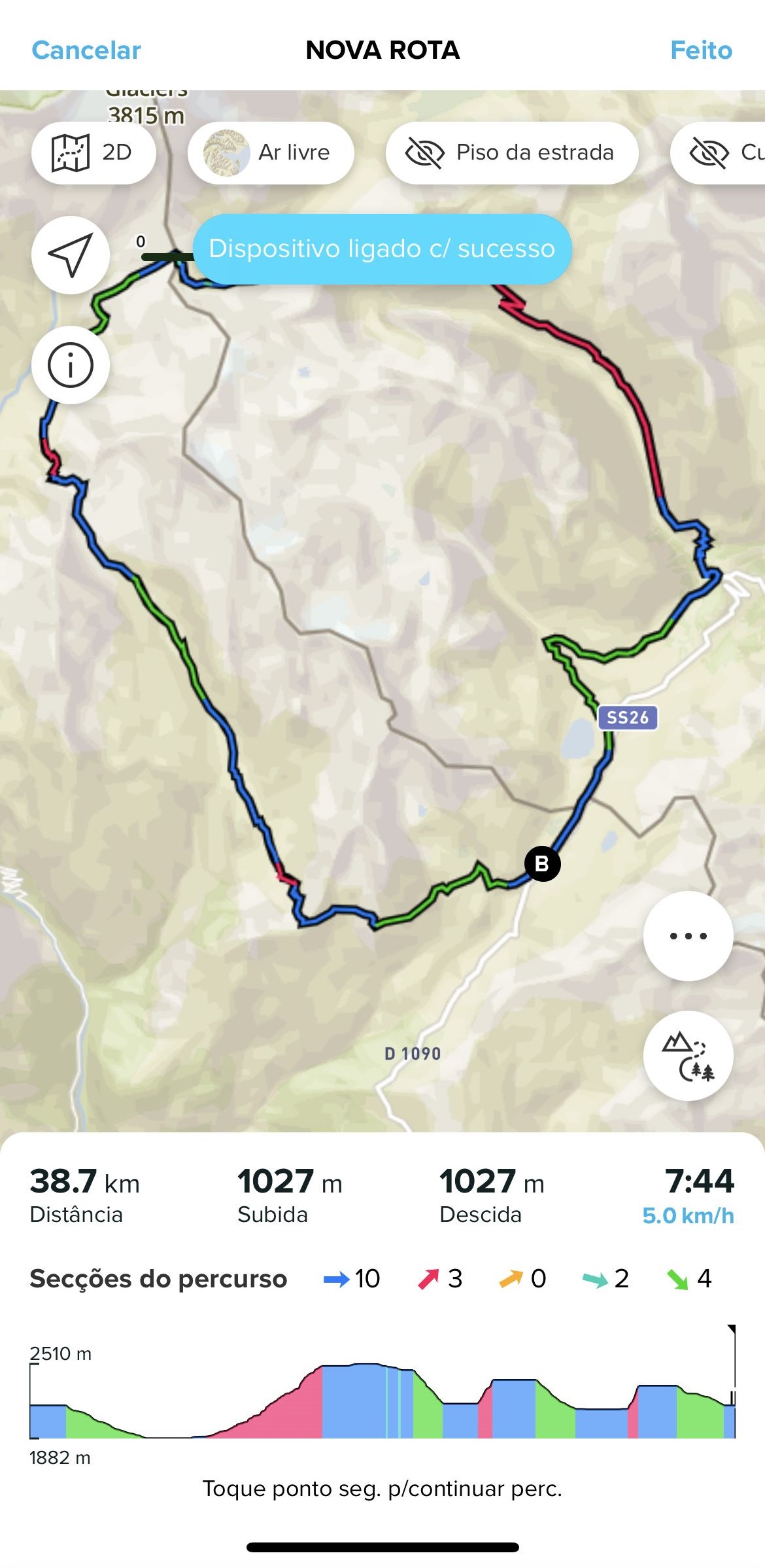 aplicação secções do percurso