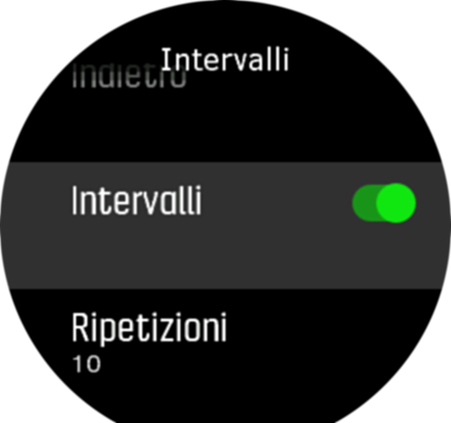 Impostazioni dell'allenamento a intervalli