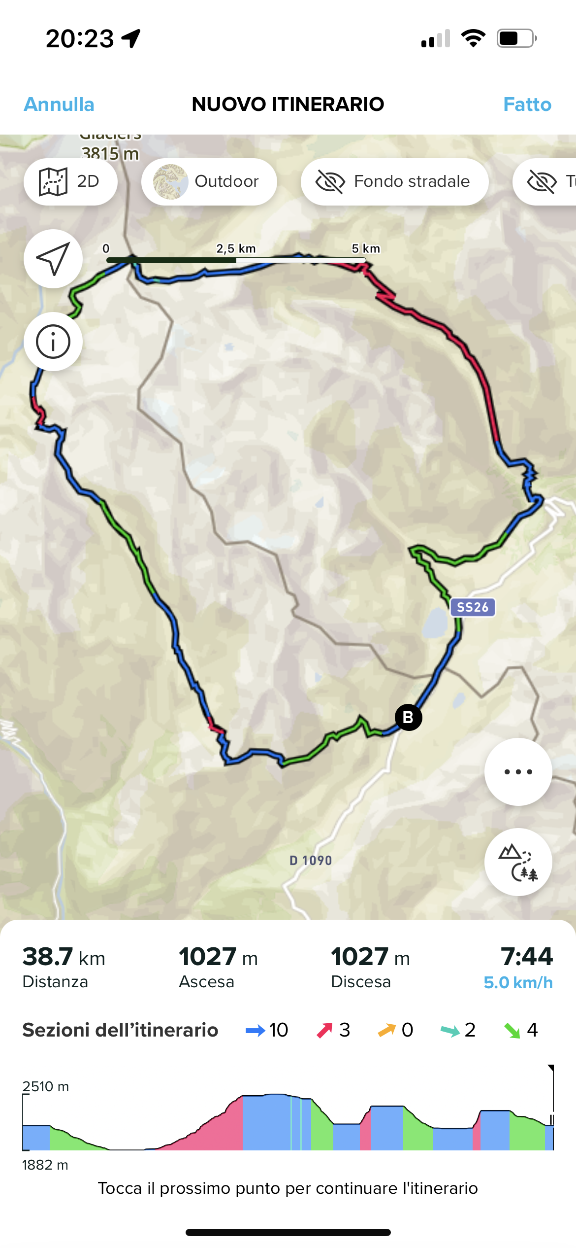 app sezioni dell’itinerario