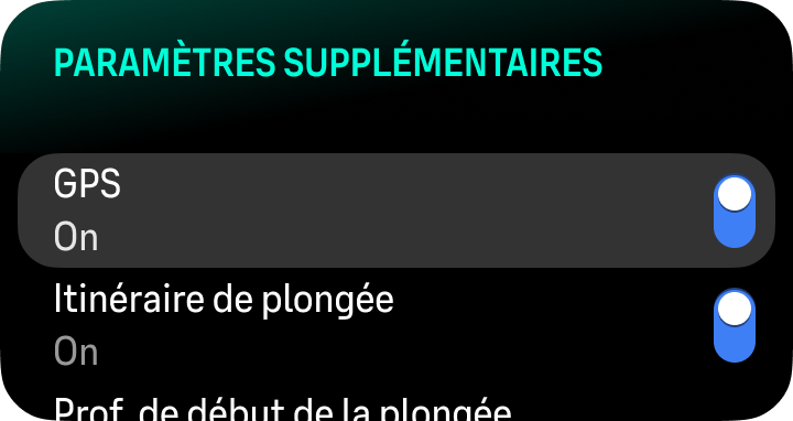 dive settings gps
