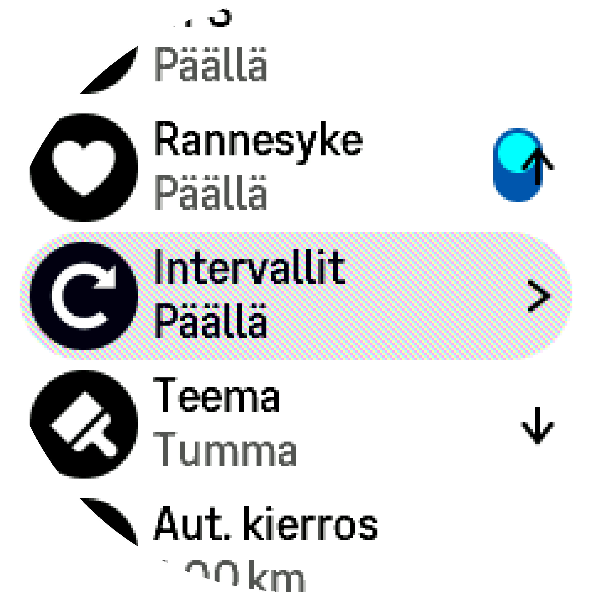 Intervalliharjoituksen asetukset S9PP