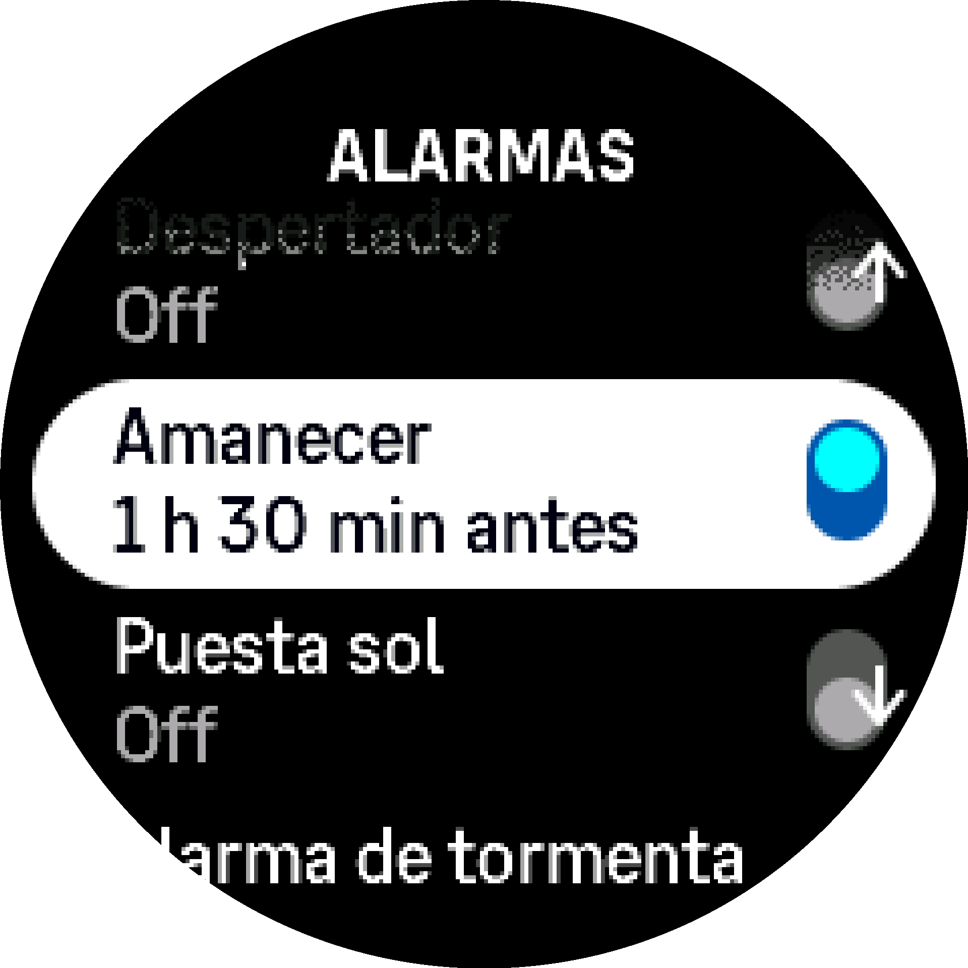 Activar/desactivar alarma de salida y puesta de sol S9PP