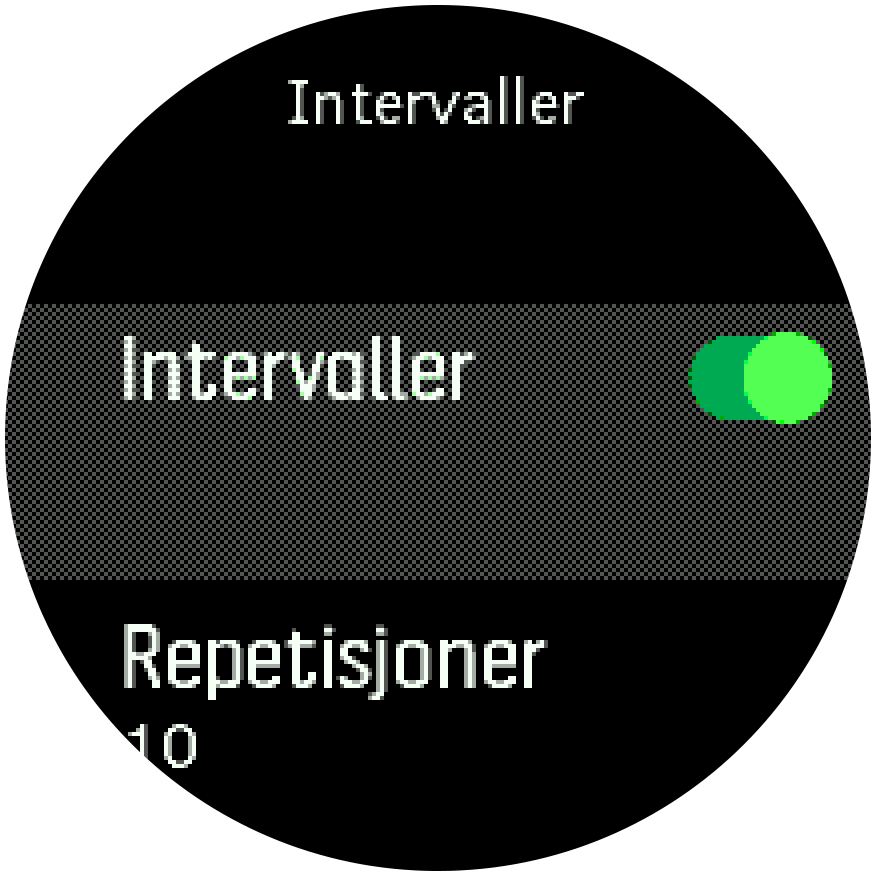 Innstillinger for intervalltrening Trainer