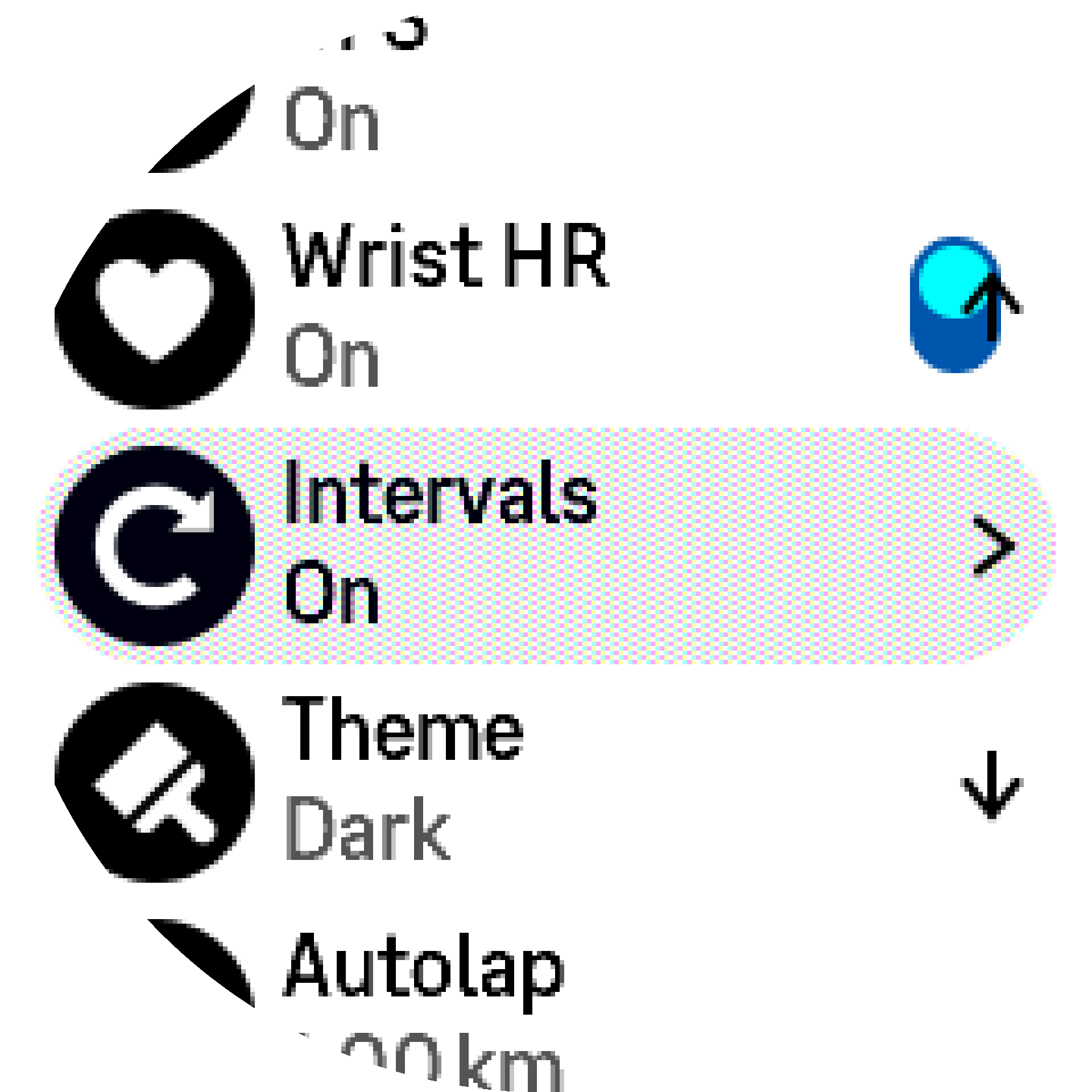 Interval training settings S9PP