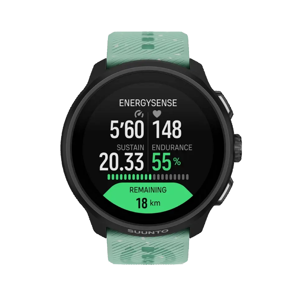 EnergySense screen on a green Suunto Run 2 watch