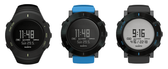 Suunto Core noir ultime, Suunto Core bleu intense et Suunto Core graphite intense