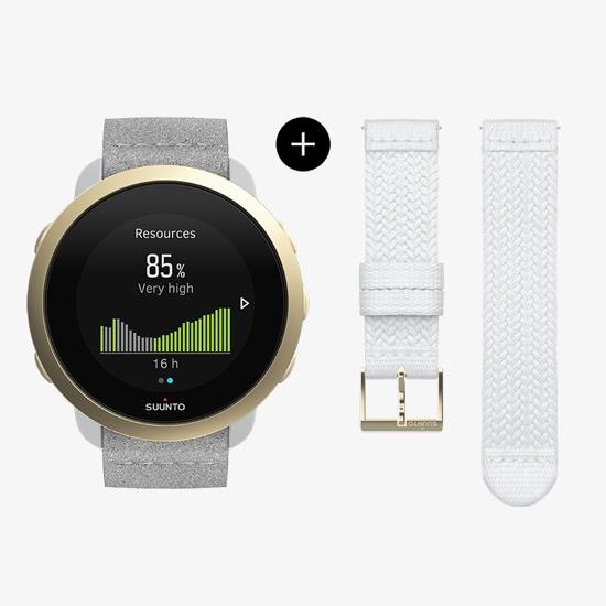 Suunto 3 Pebble White Light Gold 20 mm White Braided Textile Strap