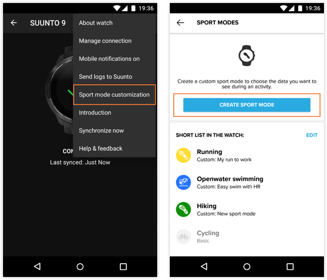 Suunto 앱(Android용)에서 사용자 정의 스포츠 모드를 만드는 방법