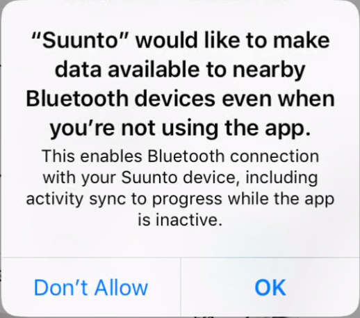 в приложении Suunto не отключайте Bluetooth 