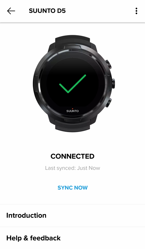 Suunto D5 connected to Suunto app for Android