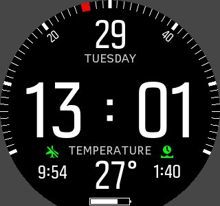 Temps d’interdiction de vol et temps de surface du Suunto D5 en mode heure