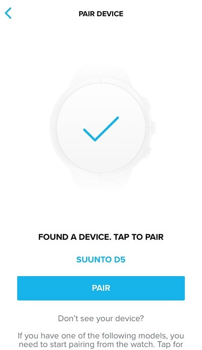 Selezionare Suunto D5 per associarlo all'app Suunto per iOS