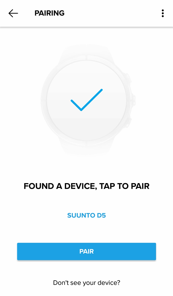 Välj Suunto D5 för att parkoppla den med Suunto-appen för Android