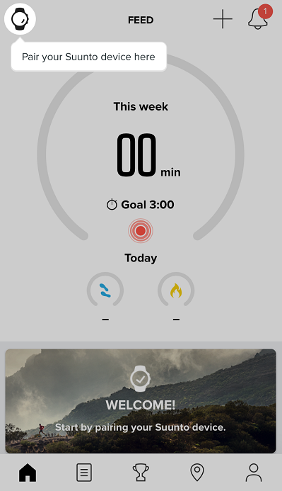 Tap the watch icon to pair Suunto D5 with Suunto app for iOS