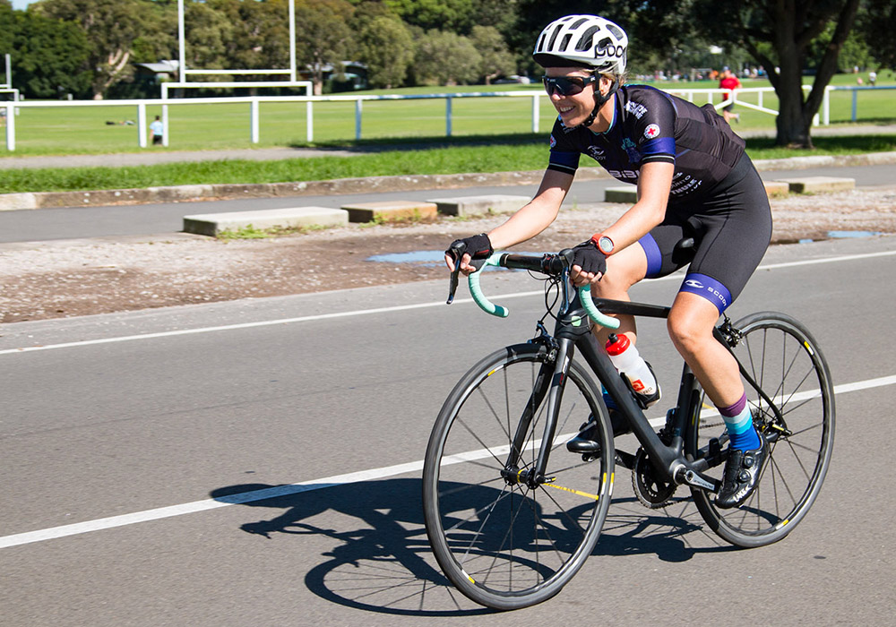 Debi on her bike during one of those 100 days