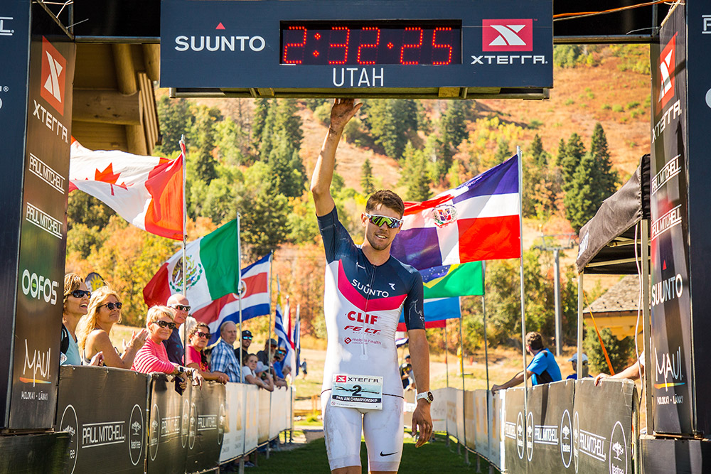 Karsten Madsen crossing the line at the PanAm Championhips in Ogden, Utah