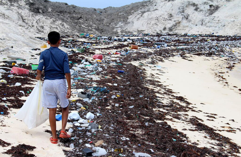 "The swell and tradewinds push garbage all to the north end of the island and all collects in the bays and coves," says William Trubridge.