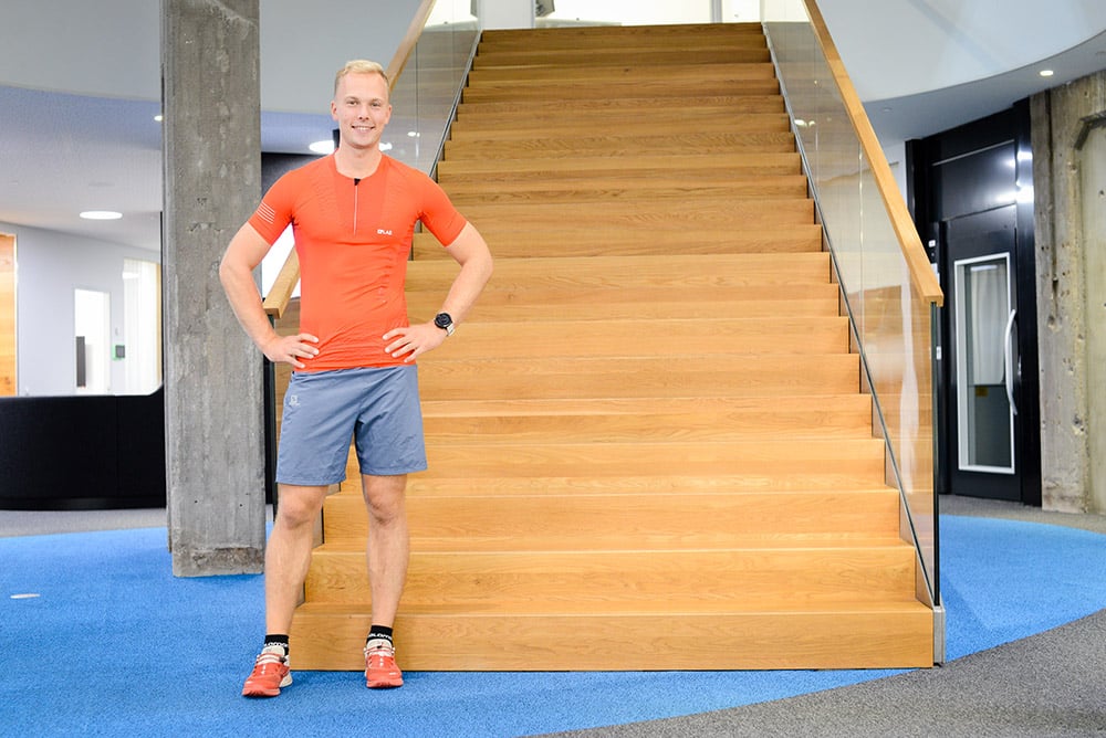 Matias sees stairs as on opportunity to stay active.