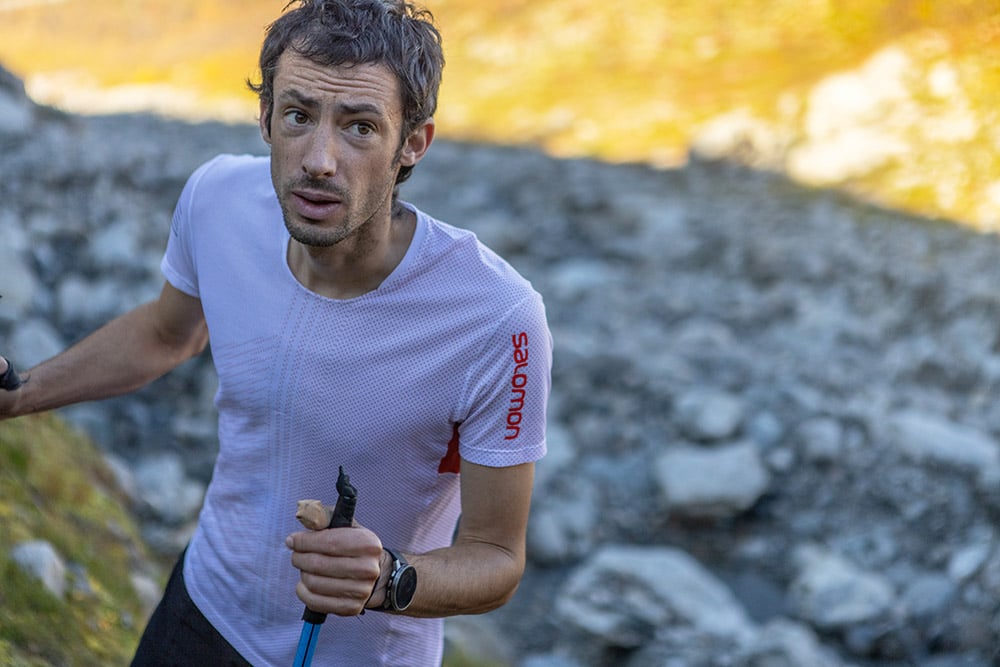 Kilian prepares for his Vertical K FKT attempt. (image by Matti Bernitz)