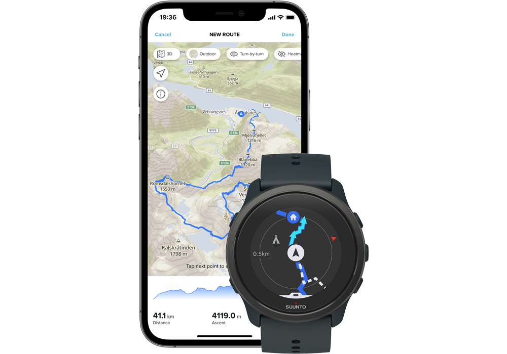 Toggle turn-by-turn guidance on or off on Suunto 9 Peak after creating a route on Suunto app.