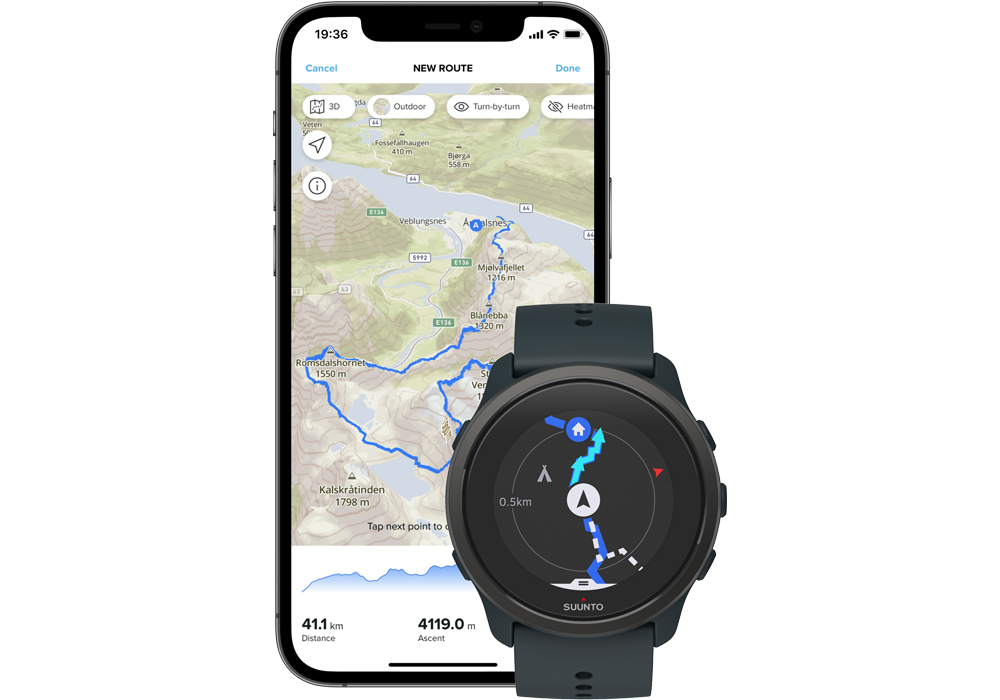 Toggle turn-by-turn guidance on or off on Suunto 9 Peak after creating a route on Suunto app.