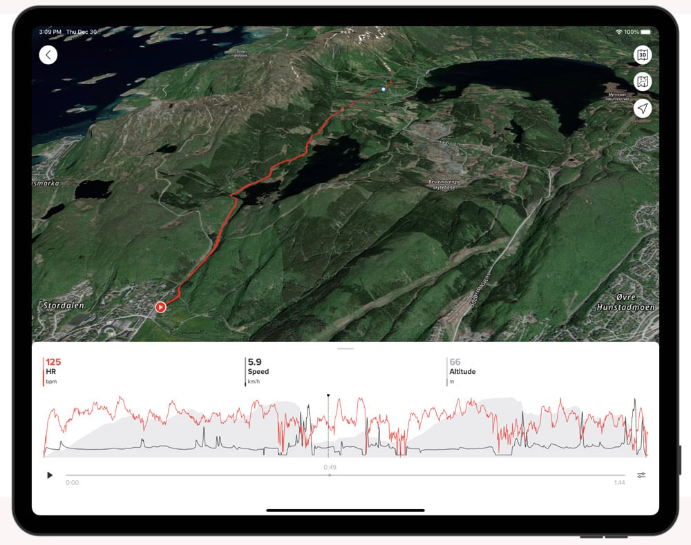 Enjoy your adventures as 3D video animations in Suunto app.