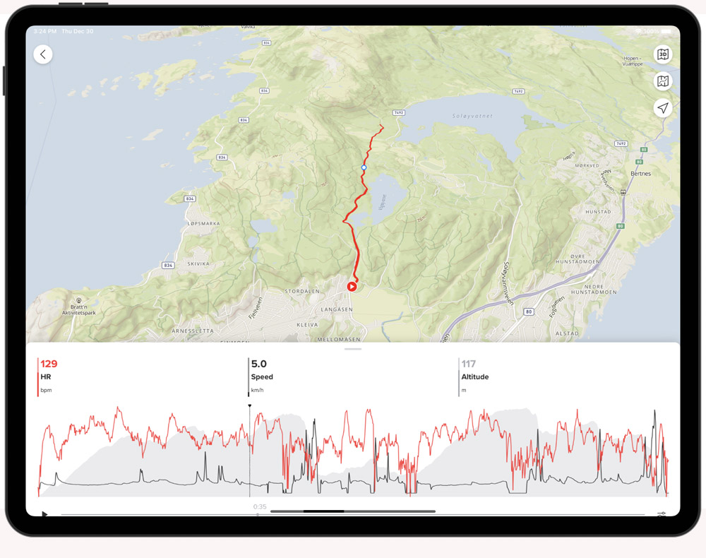 Analyze your activities in detail with maps and workout graphs in Suunto app.