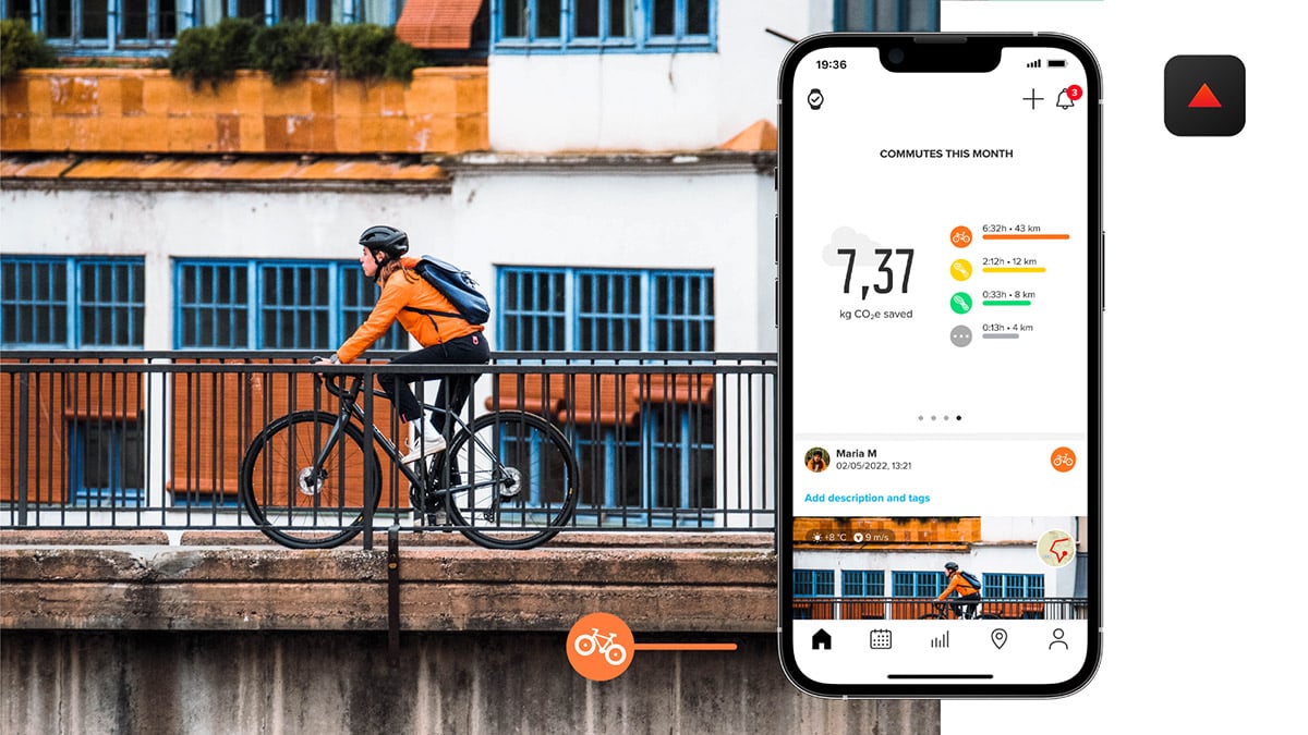 The new commuting widget on Suunto app’s home page shows your monthly total for CO2e saved.